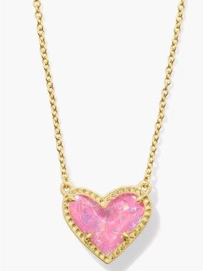 Ari Heart Gold Pendant Necklace in Pink Iridescent Kendra Scott new